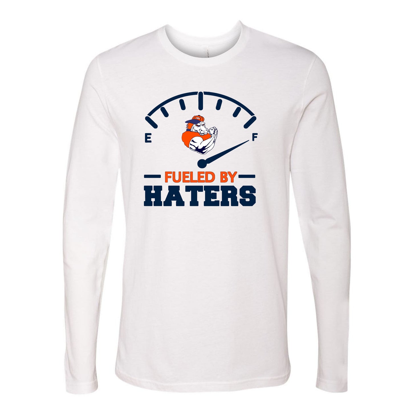 FUELED BY HATERS Denver Football Game Day Tee Navy & Orange