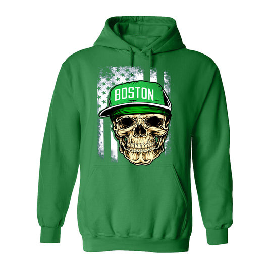 Boston Basketball Team Skull Green Flag Sports Fan Apparel